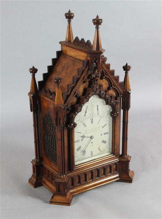 Barraud & Lunds, Cornhill, London. An impressive mid 19th century oak cased Gothic revival bracket clock